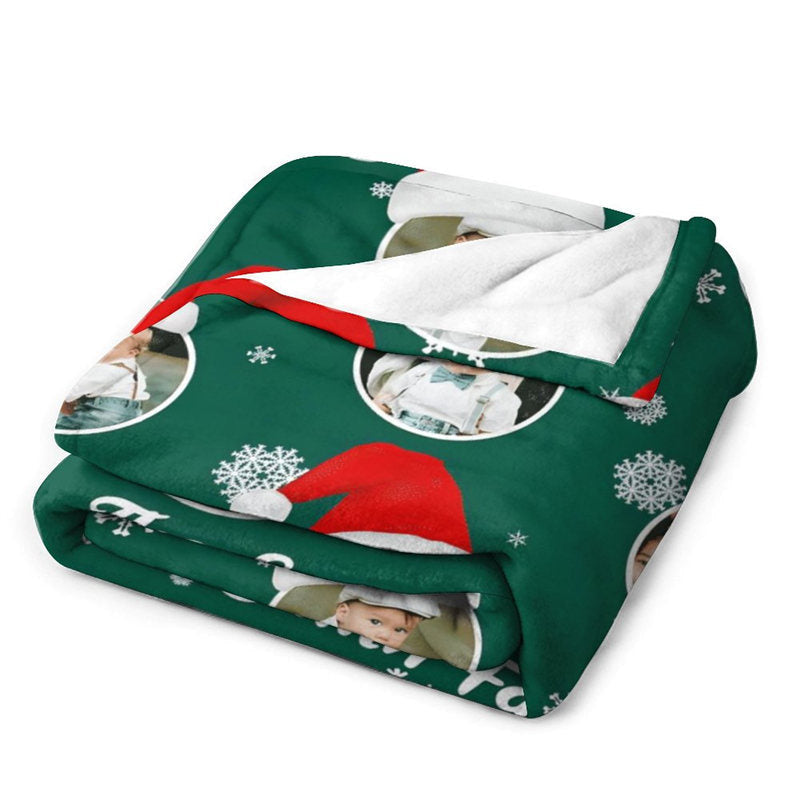 Lofaris Custom Photo Green Snow Hat Family Christmas Blanket