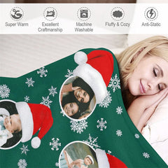 Lofaris Custom Photo Green Snow Hat Family Christmas Blanket