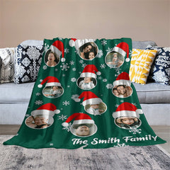 Lofaris Custom Photo Green Snow Hat Family Christmas Blanket