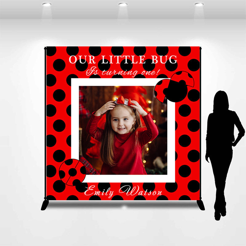 Lofaris Custom Name Red And Black Dots 1st Birthday Backdrop