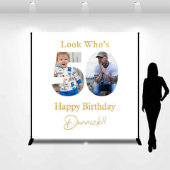 Lofaris Custom Photo Look Whos 50th Happy Birthday Backdrop