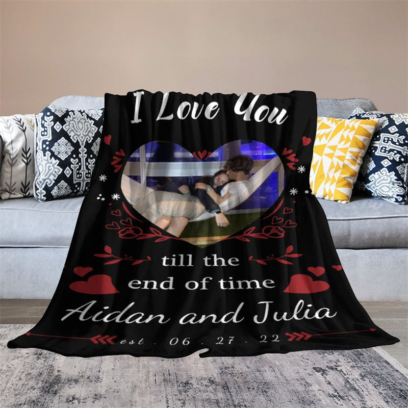 Lofaris Custom Photo Name Years Blanket for Couple Gift