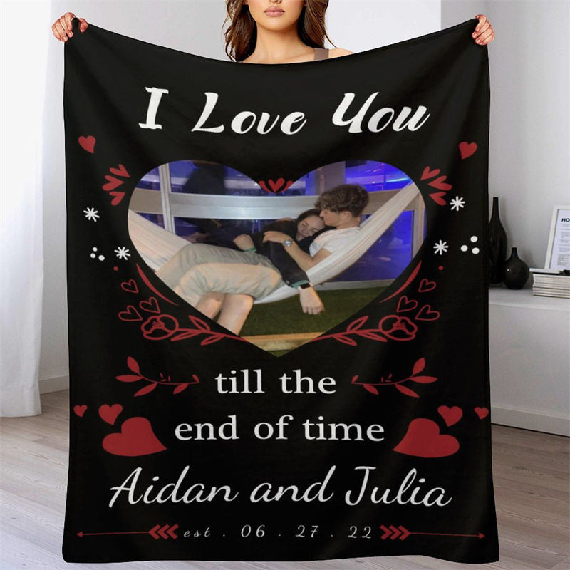 Lofaris Custom Photo Name Years Blanket for Couple Gift