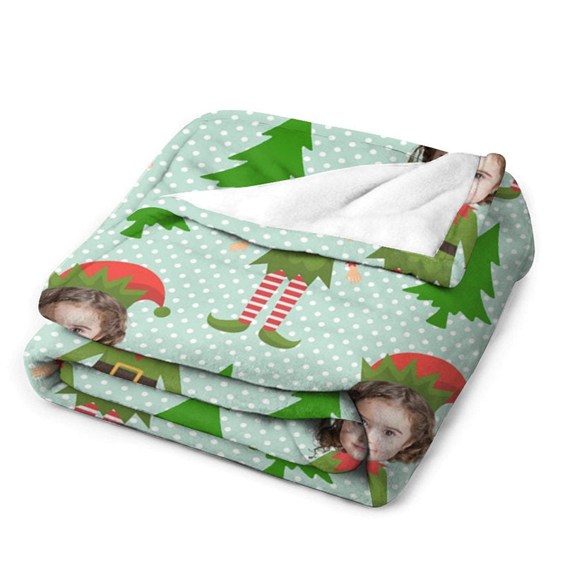 Lofaris Custom Photo Pine Tree Elf Dots Christmas Blanket