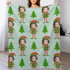 Lofaris Custom Photo Pine Tree Elf Dots Christmas Blanket