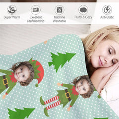 Lofaris Custom Photo Pine Tree Elf Dots Christmas Blanket