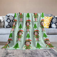 Lofaris Custom Photo Pine Tree Elf Dots Christmas Blanket
