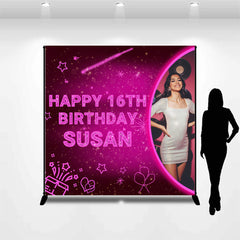 Lofaris Custom Photo Pink Glitter 16th Birthday Backdrop