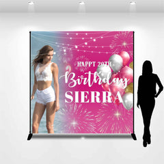 Lofaris Custom Photo Pink Sparks Balloon 20th Birthday Backdrop