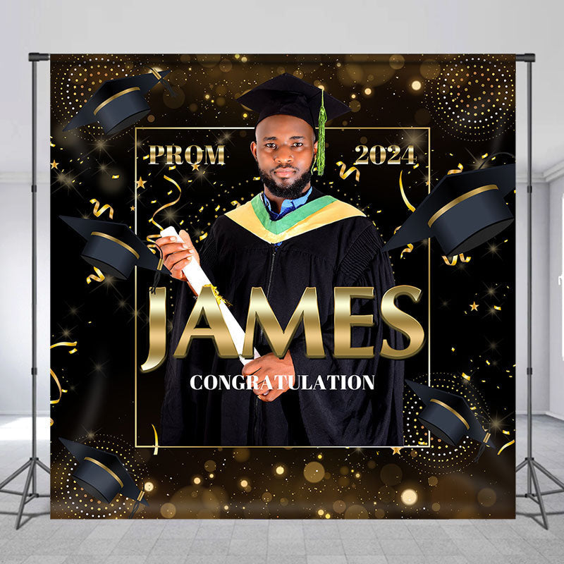 Lofaris Custom Photo Prom 2024 Black Graduation Backdrop
