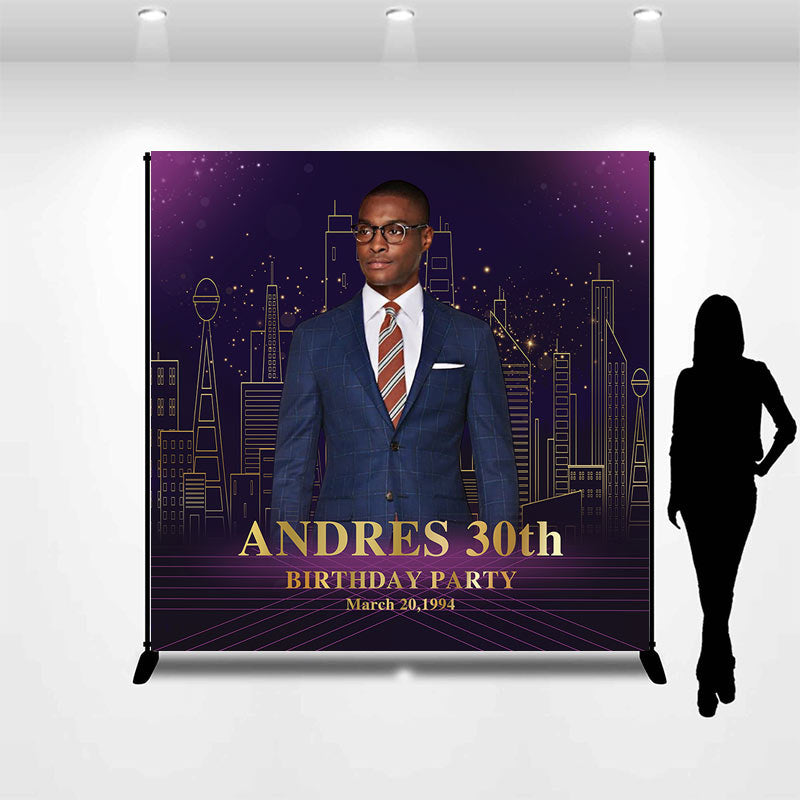 Lofaris Custom Photo Purple Modern City Birthday Backdrop