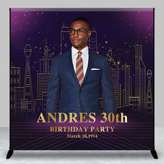 Lofaris Custom Photo Purple Modern City Birthday Backdrop