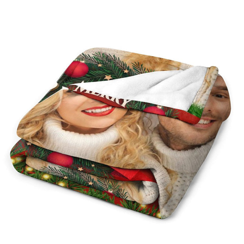 Lofaris Custom Photo Red Bokeh Green Plant Christmas Blanket