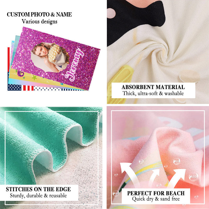 Lofaris Custom photo Rose Pink Glitter Beach Towel