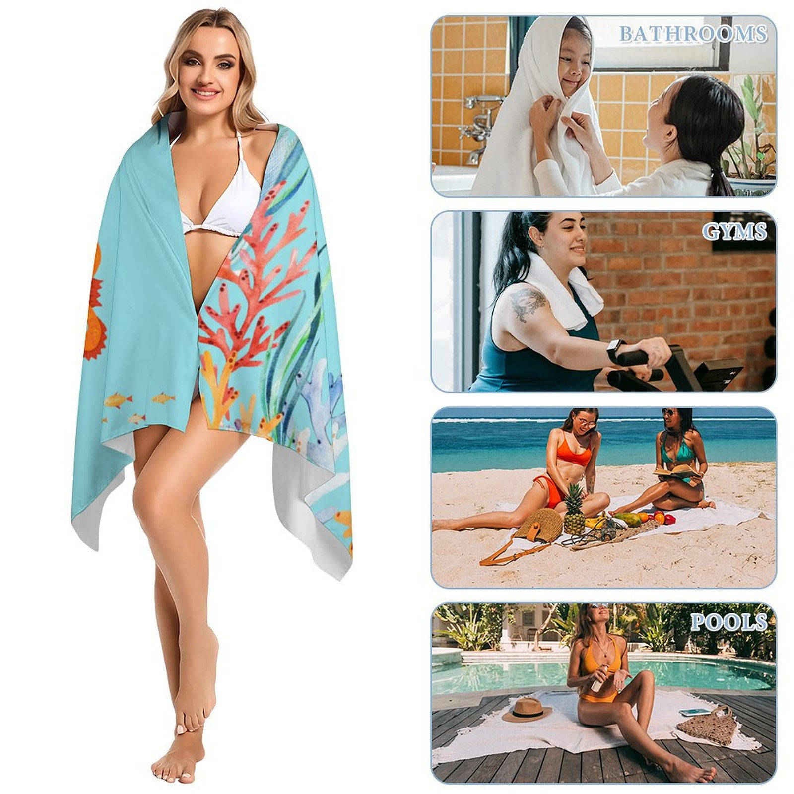 Lofaris Custom Photo Under Sea Summer Girl Beach Towel