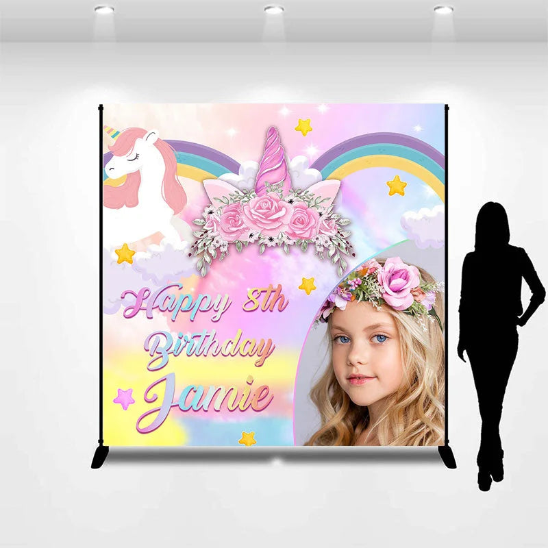 Lofaris Custom Photo Unicorn Girl 8th Birthday Backdrop