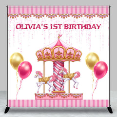Lofaris Custom Pink Carousel Balloon 1st Birthday Backdrop