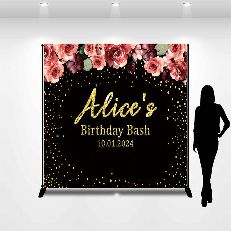 Lofaris Custom Pink Floral Black Birthday Party Backdrop