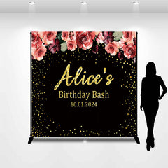 Lofaris Custom Pink Floral Black Birthday Party Backdrop