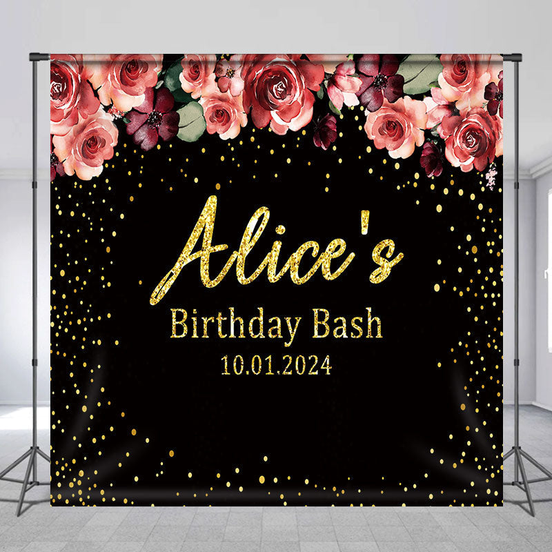 Lofaris Custom Pink Floral Black Birthday Party Backdrop