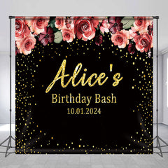 Lofaris Custom Pink Floral Black Birthday Party Backdrop