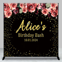 Lofaris Custom Pink Floral Black Birthday Party Backdrop