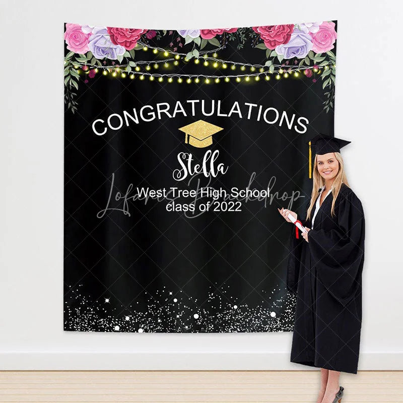 Lofaris Custom Pink Flower Graduation Backdrop Banner