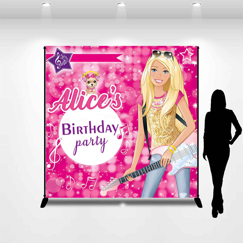 Lofaris Custom Pink Girls Guitar Birthday Party Backdrop