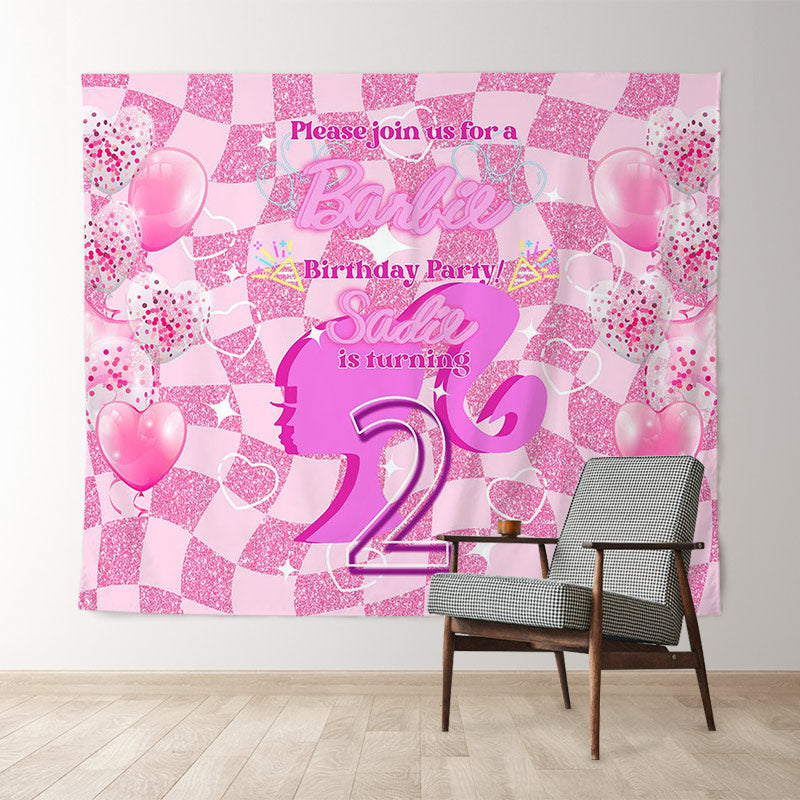 Lofaris Custom Pink Glitter Barbie 2th Birthday Backdrop