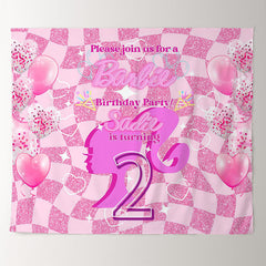 Lofaris Custom Pink Glitter Barbie 2th Birthday Backdrop
