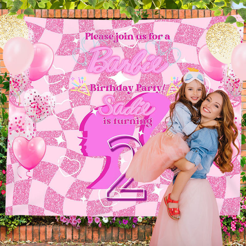Lofaris Custom Pink Glitter Barbie 2th Birthday Backdrop