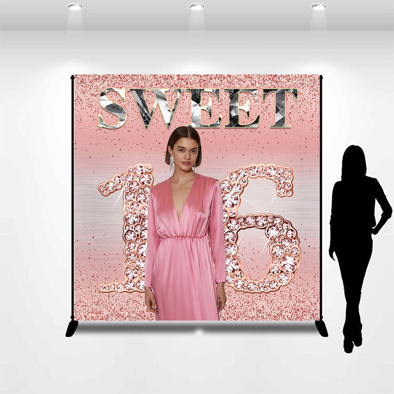 Lofaris Custom Pink Glitter Sweet 16th Birthday Backdrop