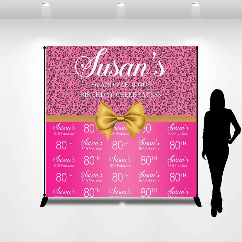 Lofaris Custom Pink Gold Ribbon Repeat Birthday Backdrop