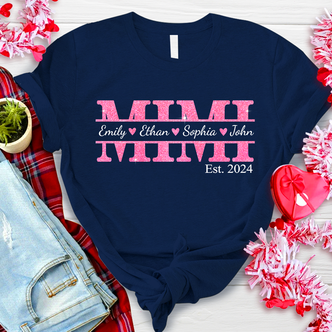 Lofaris Custom Pink Nana Est Kids Name Mothers Day T-Shirt
