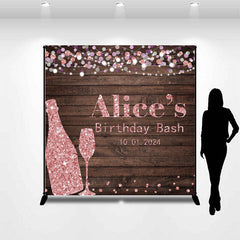 Lofaris Custom Pink Wine Glass Wooden Birthday Bash Backdrop