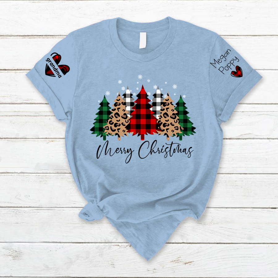 Lofaris Custom Plaid Christmas Tree Grandma And Kids T - Shirt