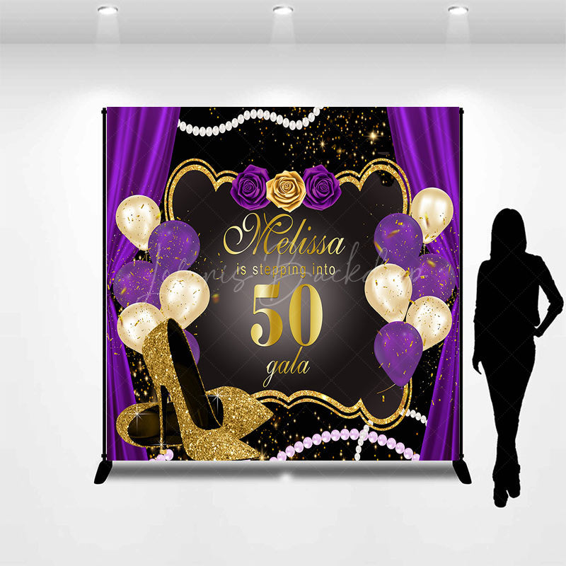 Lofaris Custom Purple Black High Heel 50th Birthday Backdrop