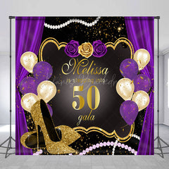 Lofaris Custom Purple Black High Heel 50th Birthday Backdrop