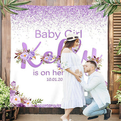 Lofaris Custom Purple Glitter Floral Girl Baby Shower Backdrop
