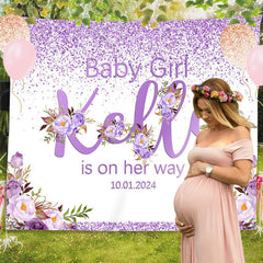 Lofaris Custom Purple Glitter Floral Girl Baby Shower Backdrop