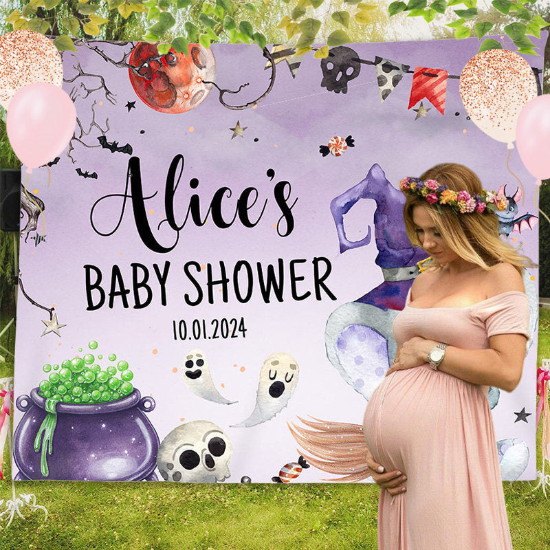 Lofaris Custom Purple Halloween Elephant Baby Shower Backdrop