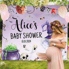 Lofaris Custom Purple Halloween Elephant Baby Shower Backdrop