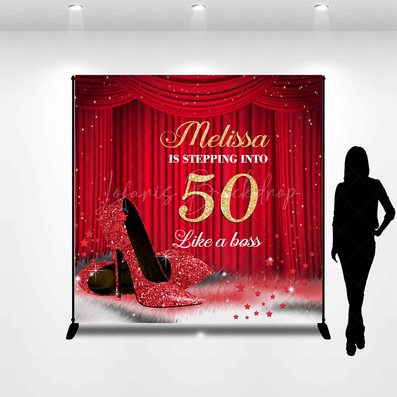 Lofaris Custom Red Curtain High Heel 50th Birthday Backdrop