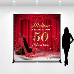 Lofaris Custom Red Curtain High Heel 50th Birthday Backdrop