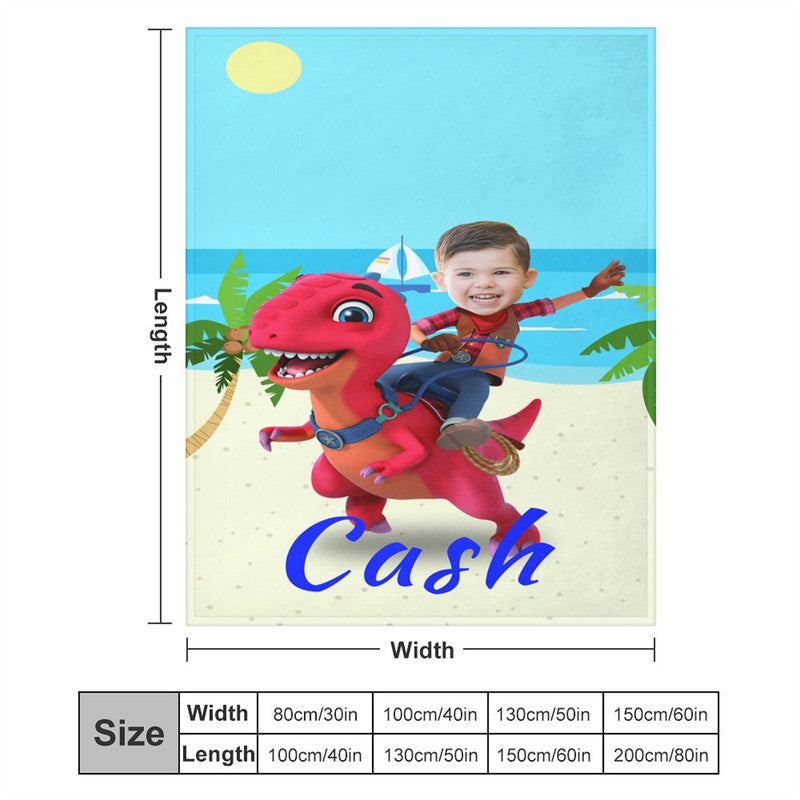 Lofaris Custom Red Dinosaur Boy Seaside Blanket With Face