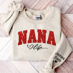 Lofaris Custom Red Nana Life Glitter Grandma Name Sweatshirt