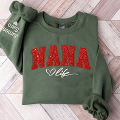 Lofaris Custom Red Nana Life Glitter Grandma Name Sweatshirt