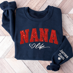 Lofaris Custom Red Nana Life Glitter Grandma Name Sweatshirt