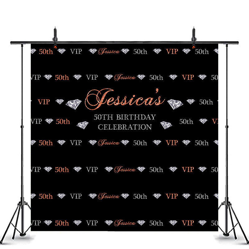 Lofaris Custom Rose Gold Black Diamond 50th Birthday Backdrop