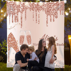 Lofaris Custom Rose Gold Heel Champagne Birthday Backdrop
